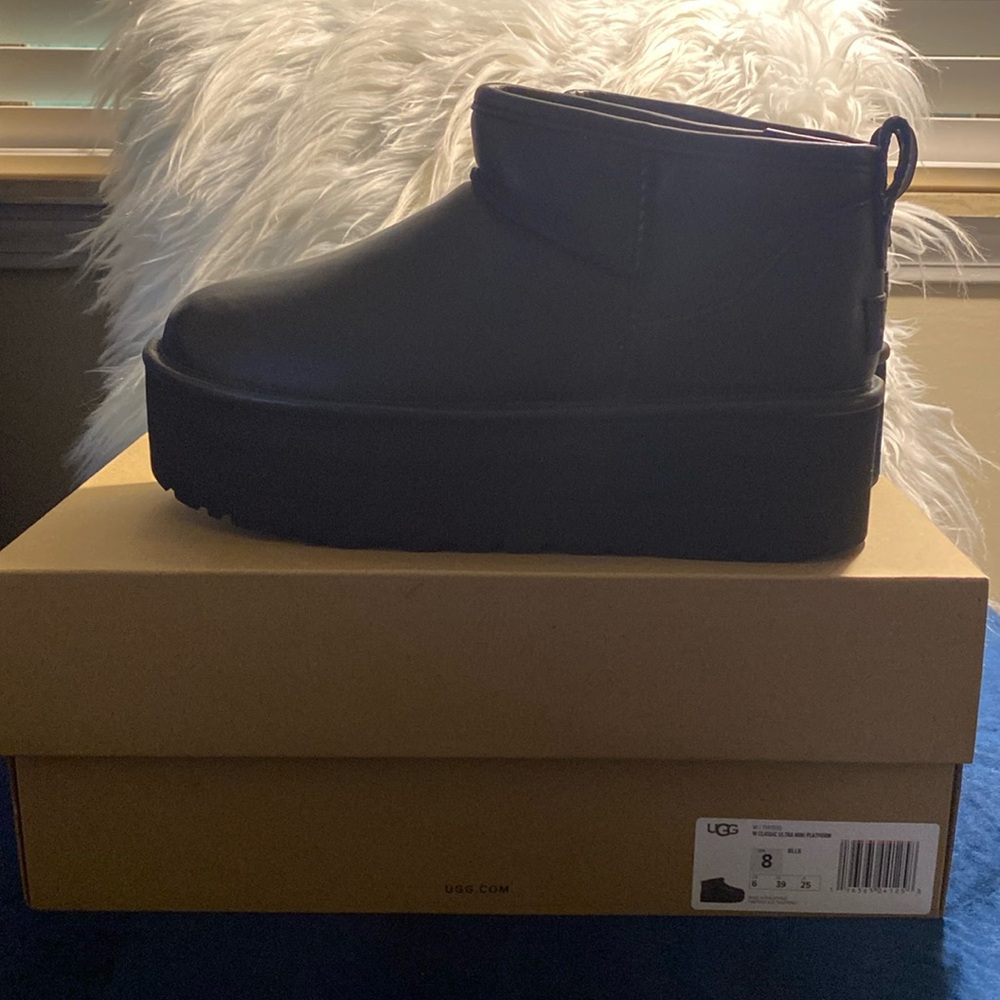 UGG Black Leather Platform Mini